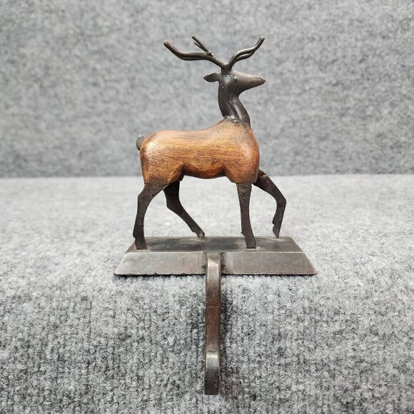 Pier 1 Imports REINDEER - WALKING Wood & Wrought Iron Stocking Hanger Holder - Picture 1 of 9